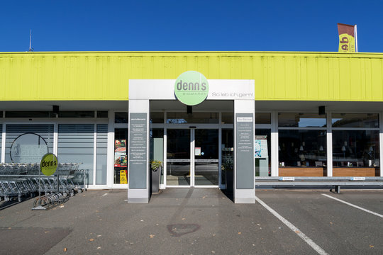 SIEGEN, GERMANY - OCTOBER 21, 2018: Entrance of a denn&rsquo;s organic supermarket. Denn&rsquo;s Biomarkt is a subsidiary of Denree Group and operates more than 280 stores in Germany and Austria.