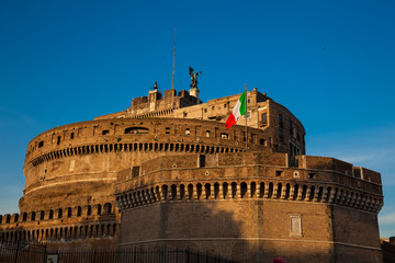 Fototapeta na wymiar The beautiful Mausoleum of Hadrian also called Sant Angelo Castle built on the year 139 AD