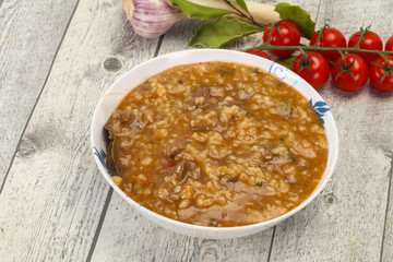 Caucasian Kharcho soup with beef meat