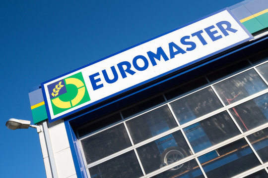 BRUEHL, GERMANY - October 16, 2016: Euromaster sign at garage. Euromaster offers tire services and vehicle maintenance across Europe and is a subsidiary of the tire maker Michelin.