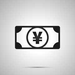 Abstract money banknote with JPY sign, simple black icon with shadow on gray