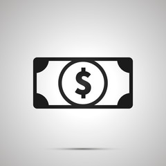 Abstract money banknote with dollar sign, simple black icon with shadow