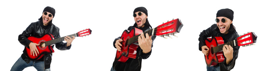 Guitar player isolated on the white