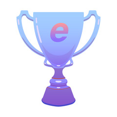 trophy esports cup, reward cup on isolated background, bright flat icon in lilac and red colors. white background vector