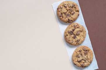 Three chocolate chip cookies