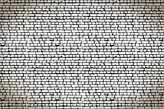 Black and white worn out brick wall, wide background