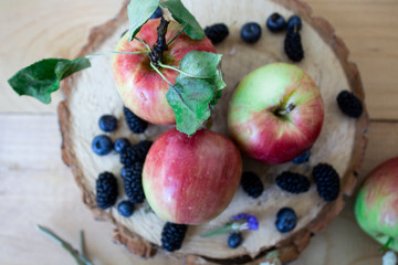 Fresh fruits. Healthy food. Mixed fruit, apples, pomegranate, banae, lemon. Studio photography of...