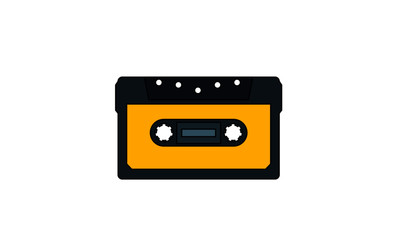 Fototapeta premium Yellow cassette tape vector illustration. Retro compact audio cassette image. Old school music concept.
