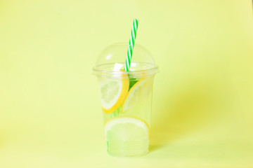 Lemonade or mojito cocktail with lemon and mint