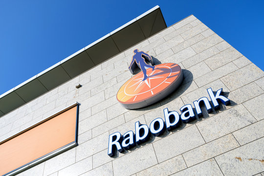 KATWIJK AAN ZEE, THE NETHERLANDS - June 18, 2018: Rabobank sign at branch. Rabobank is the second-largest bank in the Netherlands in terms of total assets.