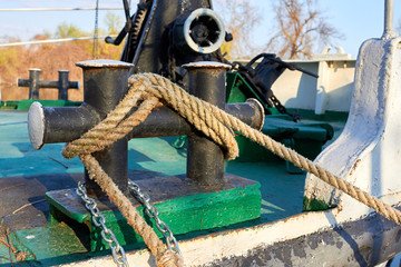 Bollard and deck mechanisms on the deck of a ship