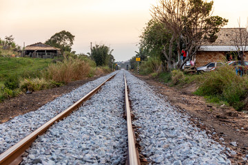 Fototapeta na wymiar Railway track over gravel