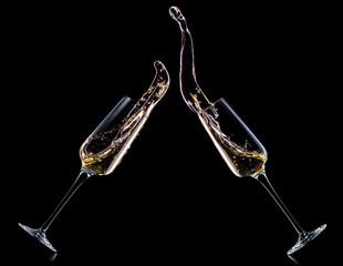 Set of luxury champagne glasses isolated on a black background