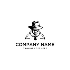 Illustration silhouette mysterious detective works professionally logo design