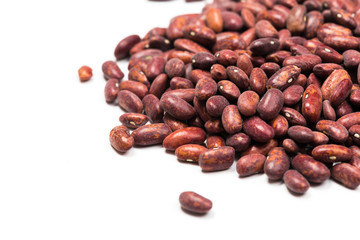 Pile of red kidney bean, canned beans isolated on white background, Top view.