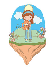 Girl with cat cartoon design
