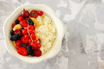 cottage cheese with summer berries,healthy breakfast concept