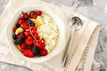 cottage cheese with summer berries,healthy breakfast concept
