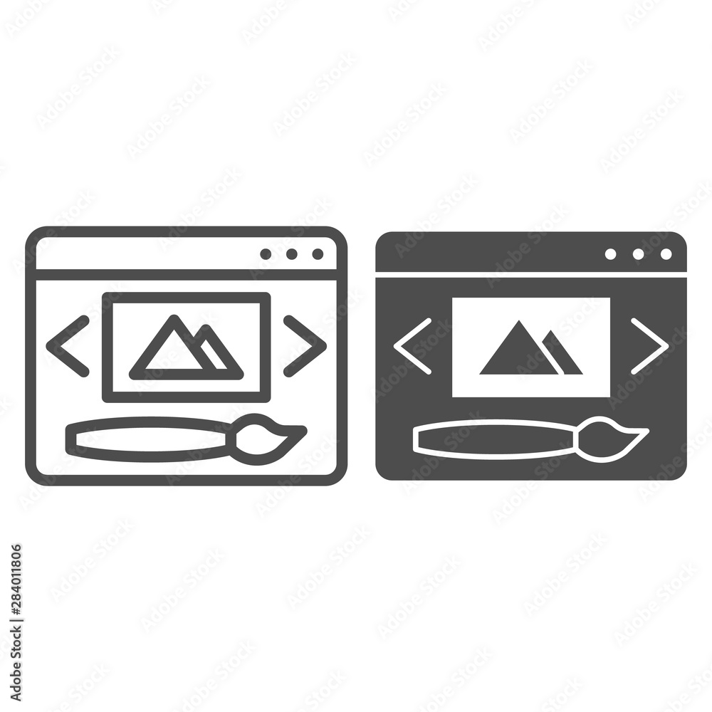 Poster web design line and glyph icon. digital image and brush vector illustration isolated on white. web d