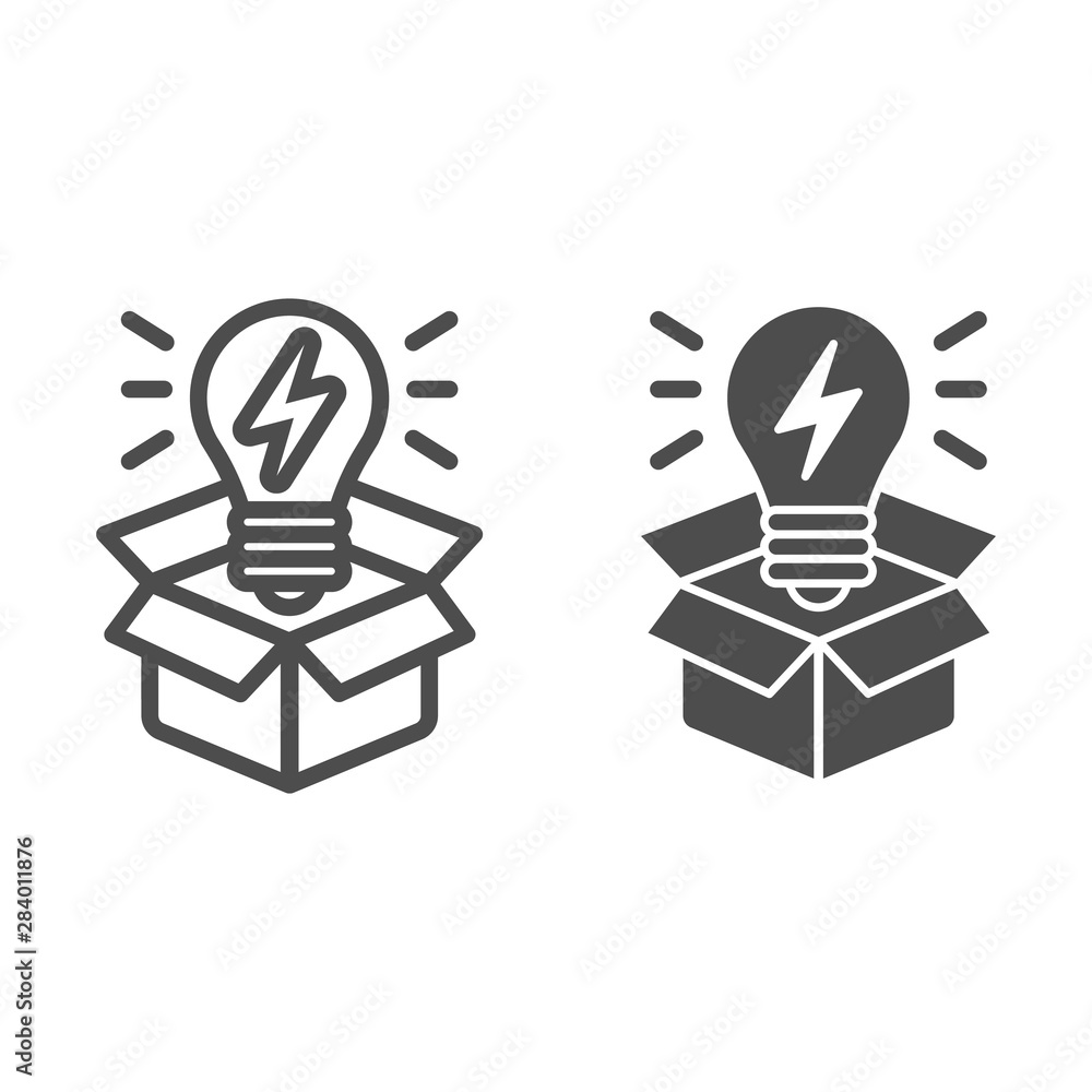 Poster box with lighbulb line and glyph icon. idea vector illustration isolated on white. creative box outl