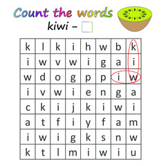 Worksheet. Game for kids - find and count the words. Visual Educational Game for children. Learning math and words.