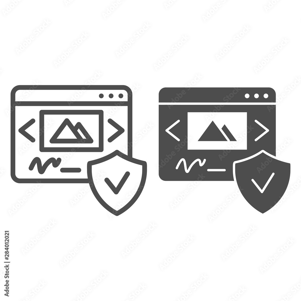 Poster internet protection line and glyph icon. website secure vector illustration isolated on white. brows