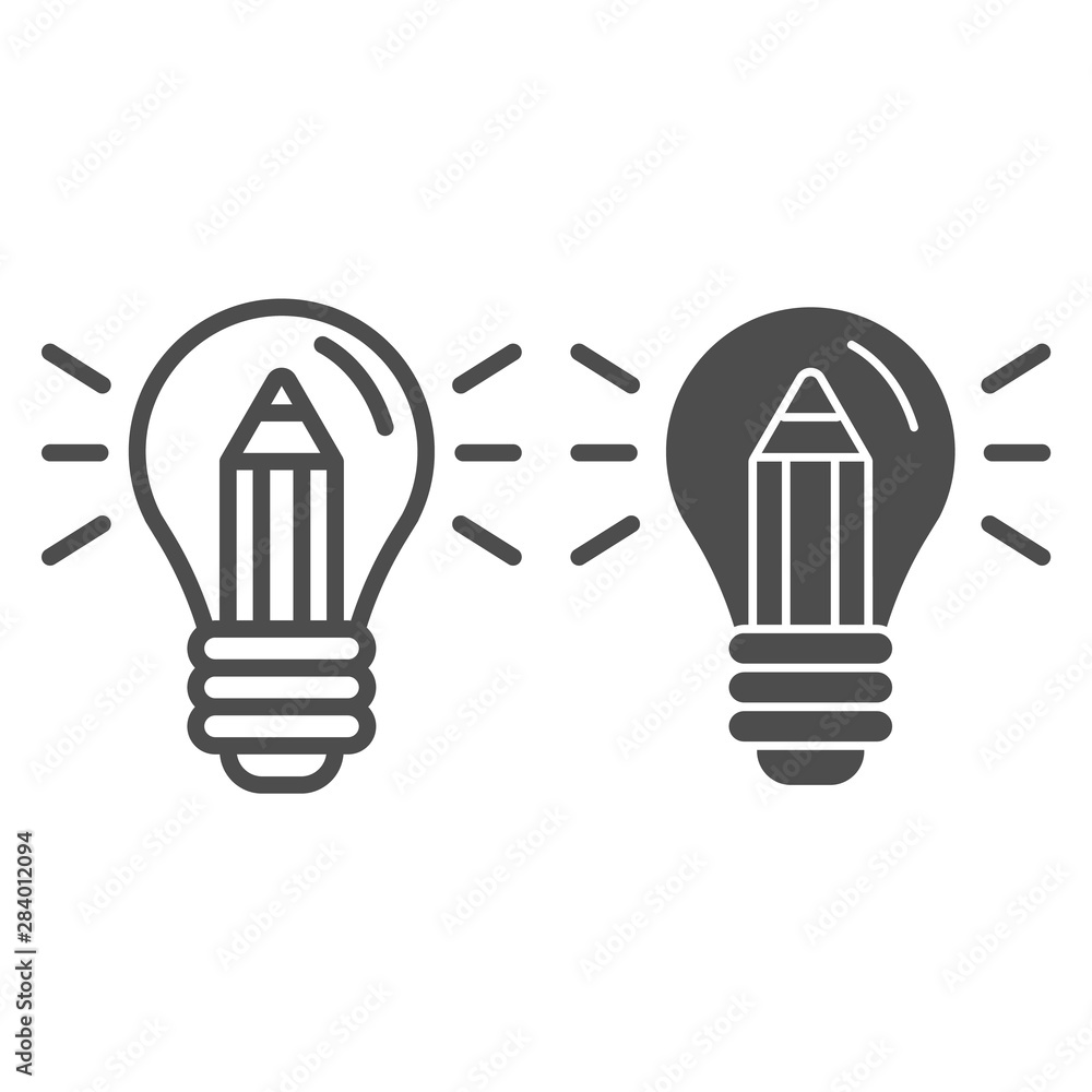 Poster lightbulb with pencil line and glyph icon. creative idea vector illustration isolated on white. crea