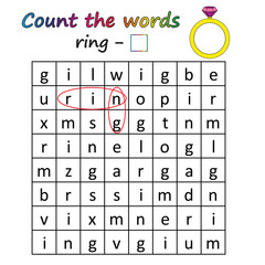 Worksheet. Game for kids - find and count the words. Visual Educational Game for children. Learning math and words.