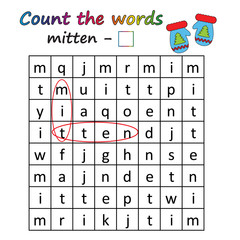 Worksheet. Game for kids - find and count the words. Visual Educational Game for children. Learning math and words.