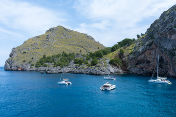 Obraz premium Yachts in the Bay of Sa Colobra in Mallorca