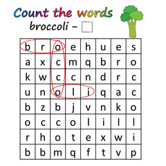 Worksheet. Game for kids - find and count the words. Visual Educational Game for children. Learning math and words.