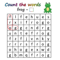 Worksheet. Game for kids - find and count the words. Visual Educational Game for children. Learning math and words.
