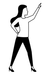 Executive businesswoman with arm up in black and white