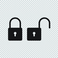 Lock icon flat style isolated on transparent background, Security padlock symbol vector illustration design.