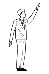 Executive businessman with arm up in black and white