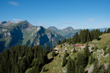 red historic railway in the swiss alps, schynige platte