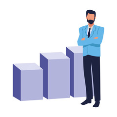 Executive businessman with statistics bars