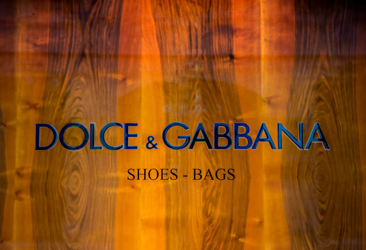 Detail of Dolce & Gabbana shop in Milan.  It is an Italian luxury industry fashion house founded in 1985.