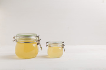 Homemade Bone broth in a glass jars