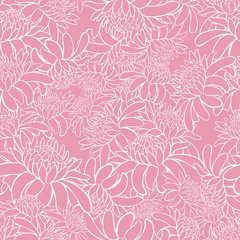 Vector pink seamless pattern with tropical torch ginger flowers outlines. Suitable for textile, gift wrap and wallpaper.