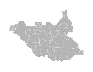 Vector isolated illustration of simplified administrative map of South Sudan. Borders of the states (regions). Grey silhouettes. White outline