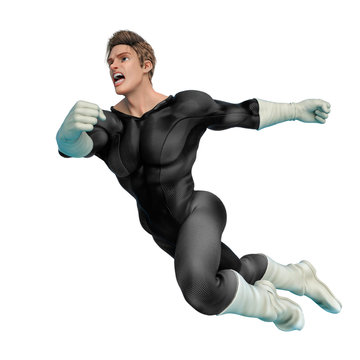 super power hero cartoon dlying to punch