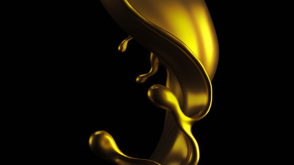 Elegant, luxury splash of gold liquid. 3d illustration, 3d rendering.