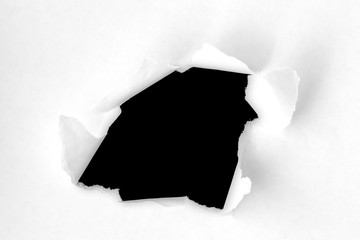 Hole in Paper and  Torn sides, round hole in paper on black Background