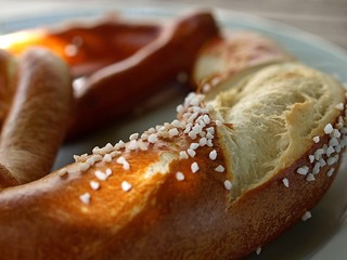 Delicious salt pretzel on a plate