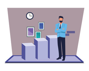 Executive businessman with statistics bars