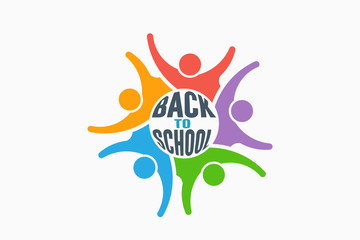 Students group back to school. Vector Logo