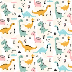  Cute dinosaur pattern - hand drawn childish dinosaur seamless pattern design © Vilmos