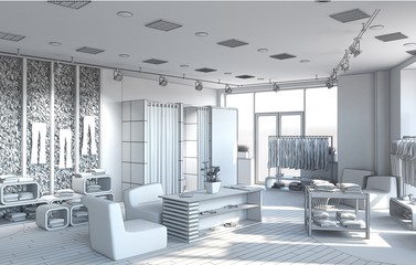 shopping mall, interior visualization, 3D illustration