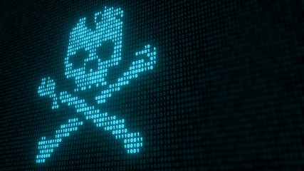 Binary Code With Skull and Crossbones, Representing A Computer Virus Or Malware Attack - 3D Illustration